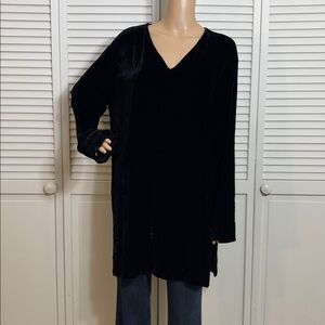 NWT Eileen Fisher Black Velvet V - Neck Lagenlook Tunic Top 2X